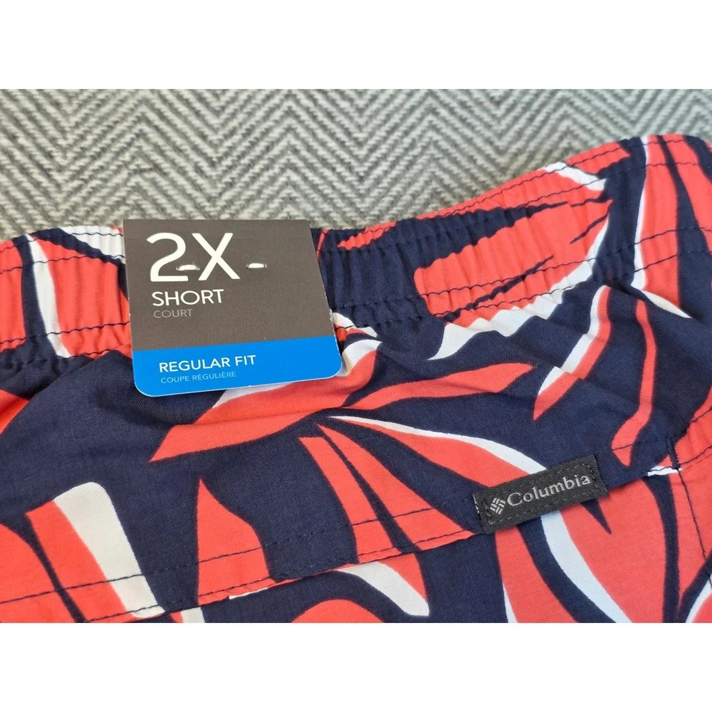 Columbia Sandy River II Printed Shorts Womens 2X Navy Red Leaf AW1418-470 NEW